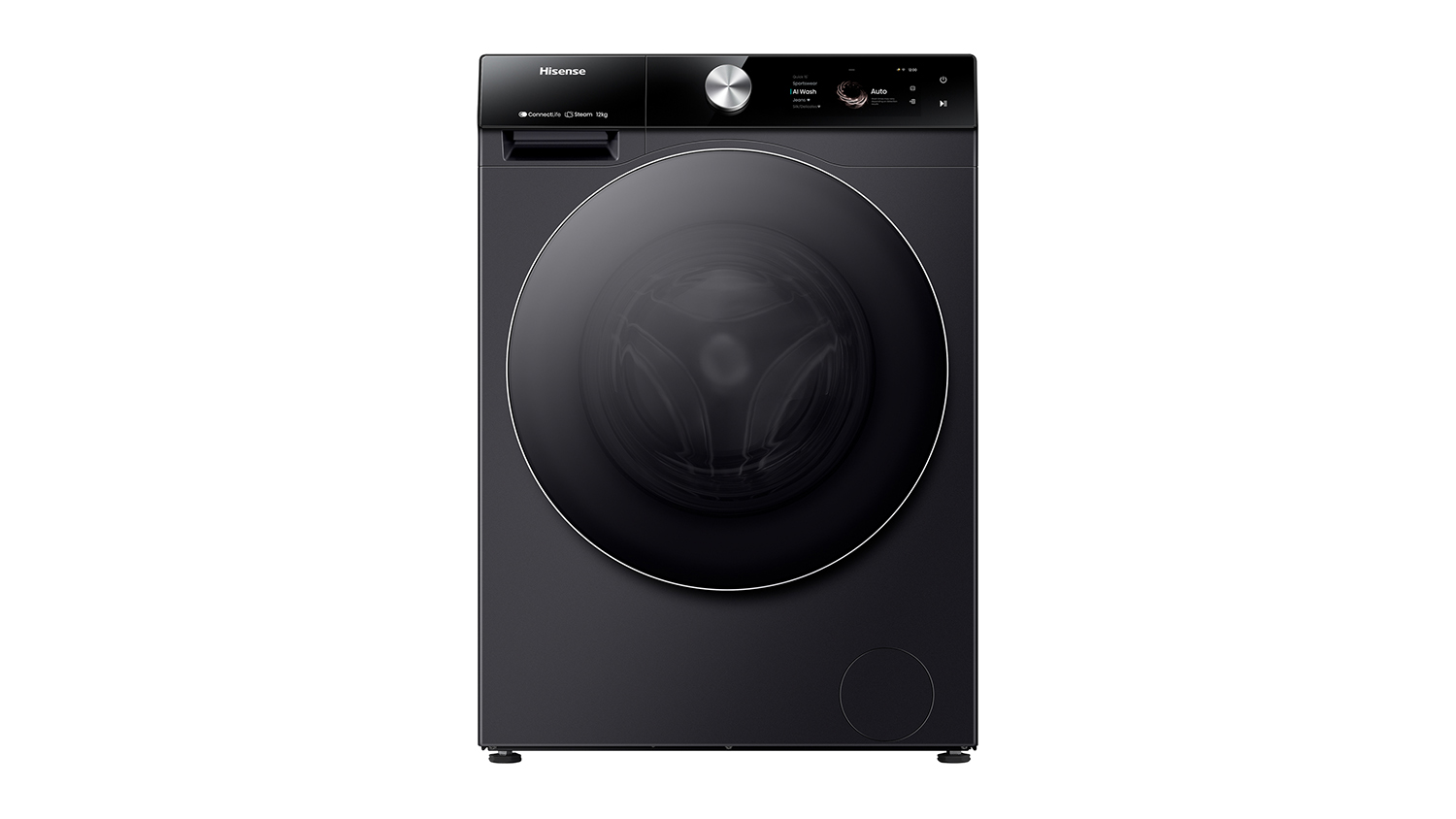 Hisense Series 9s 12kg Front Loader Washing Machine in a sleek black colour