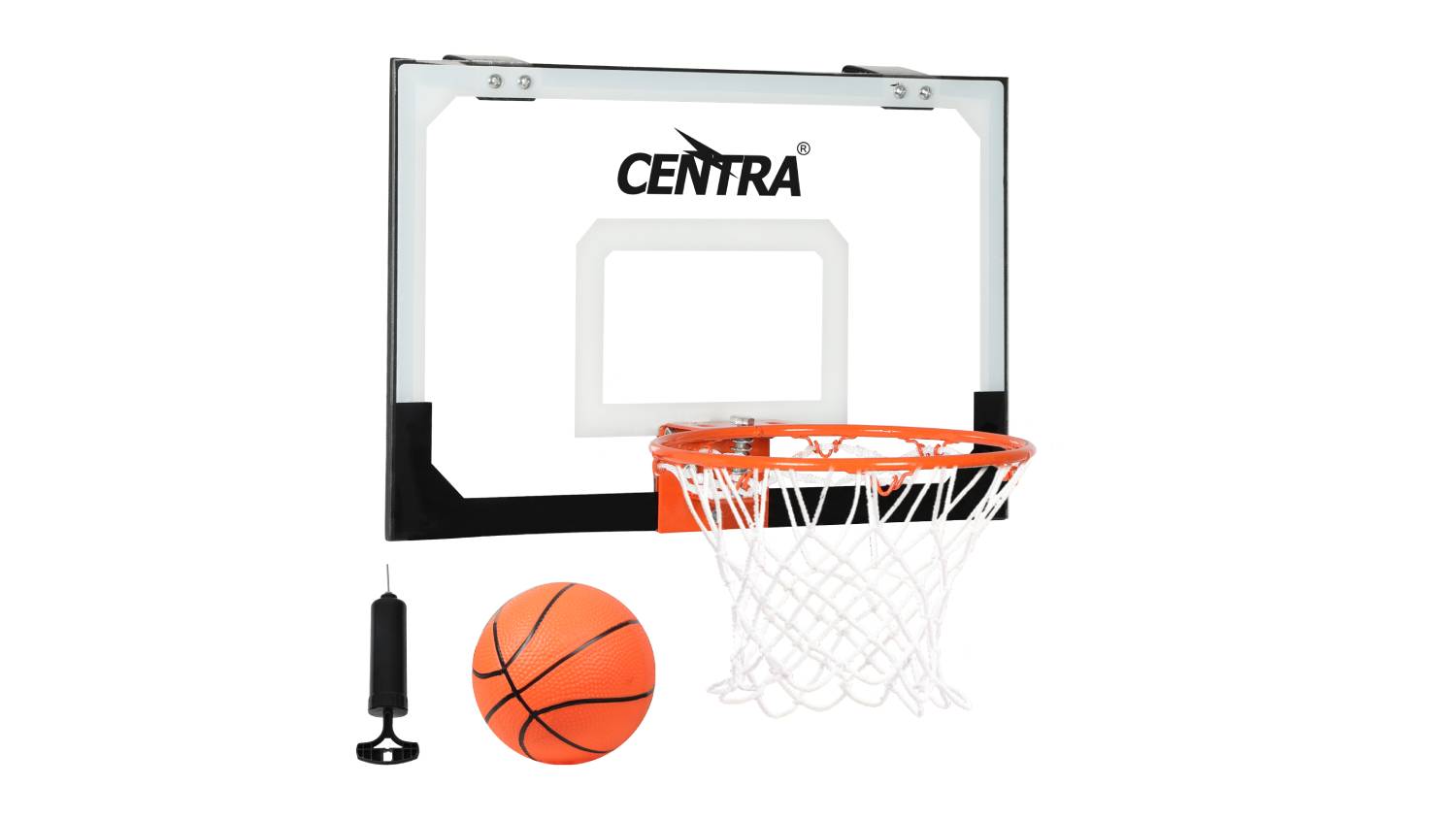 Front view of the Centra children’s mini basketball hoop on a white background
