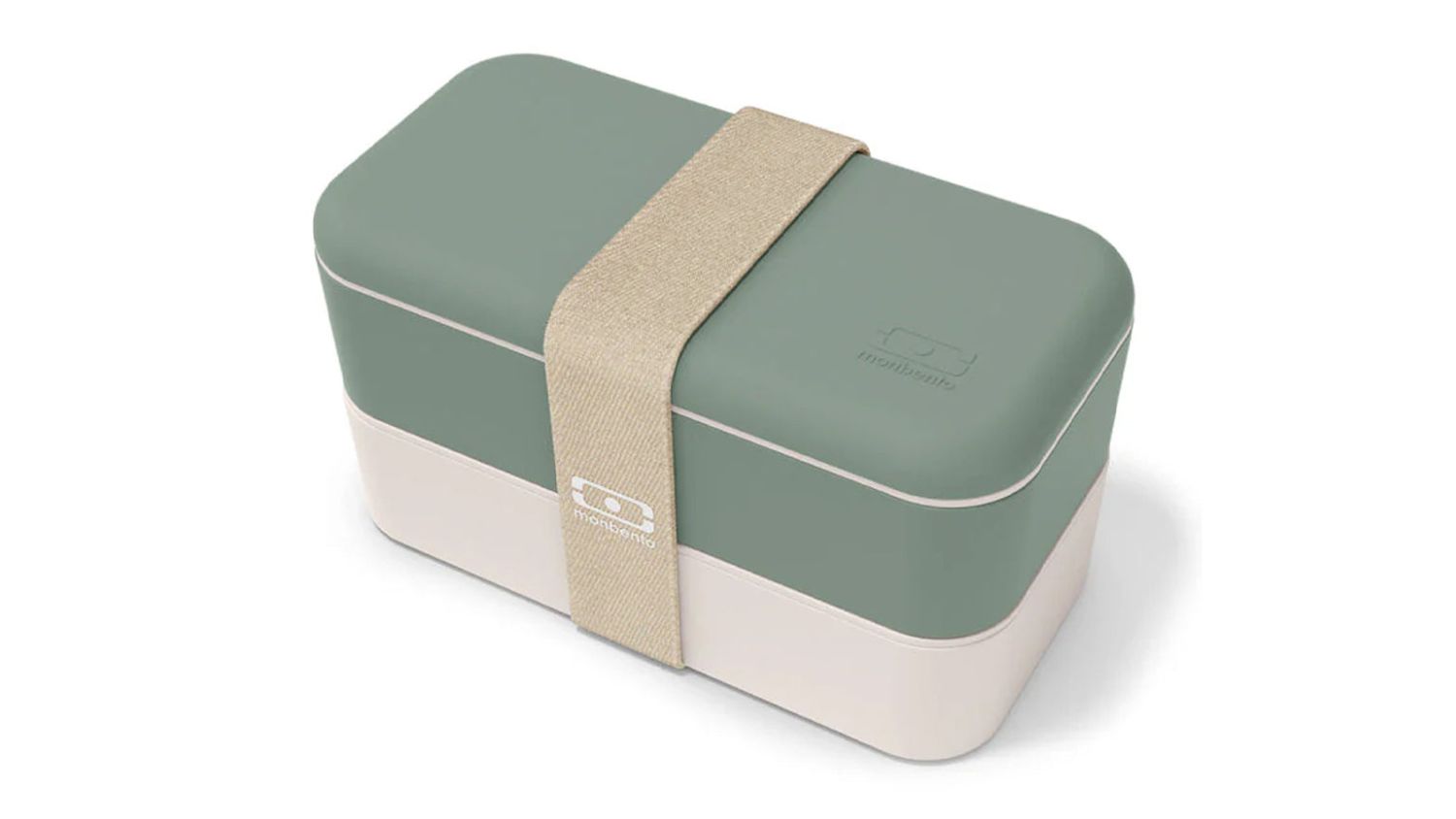 Monbento MB Original Stacking Bento Lunch Box in natural green with elastic strap