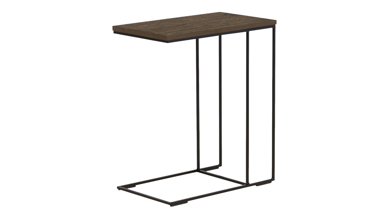 Angled front view of the Grey Oiled Oak Over Side Table, highlighting the solid American Oak top and steel legs