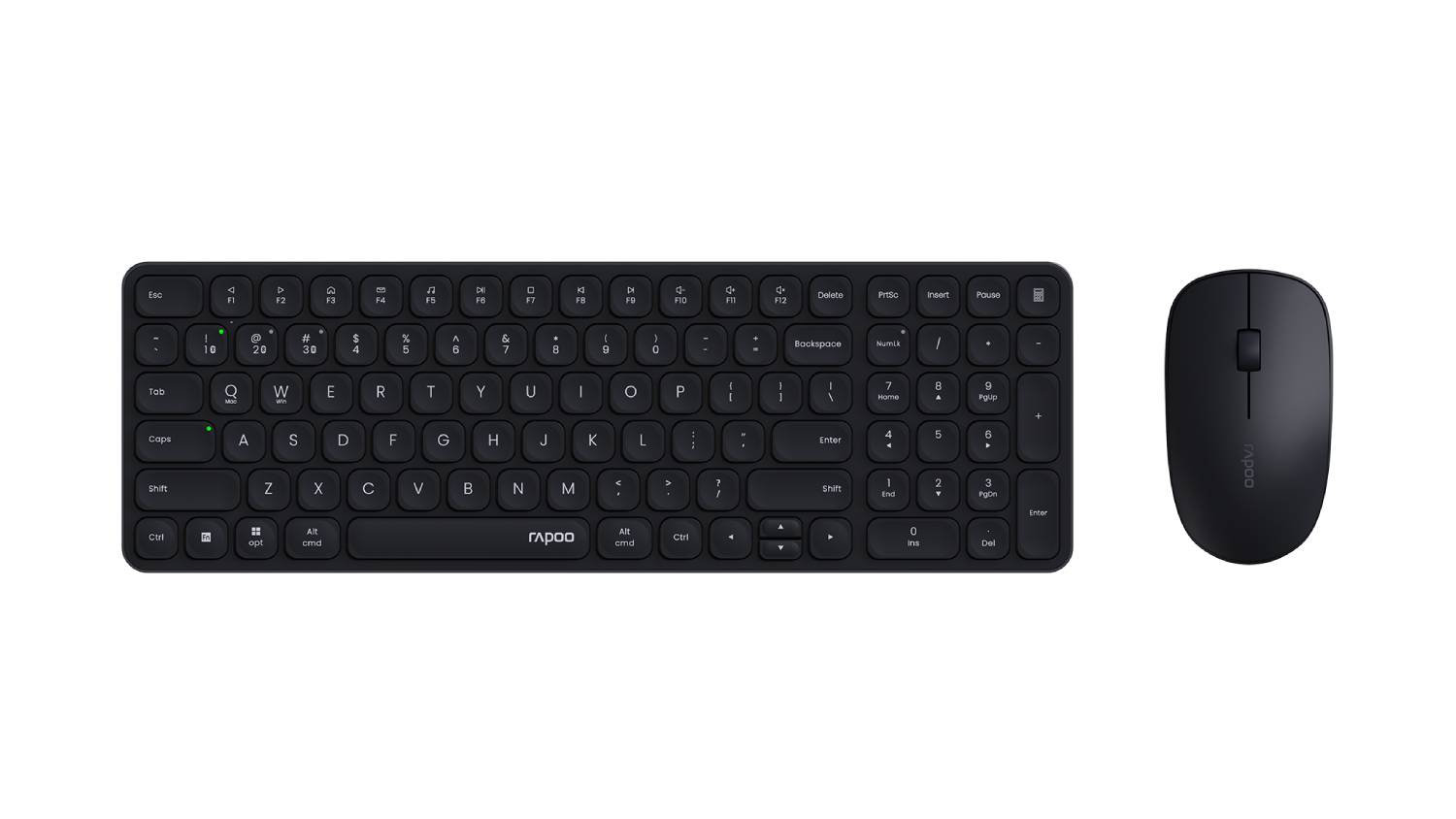 Top‑down view of the Rapoo 9320M wireless keyboard and mouse set in black