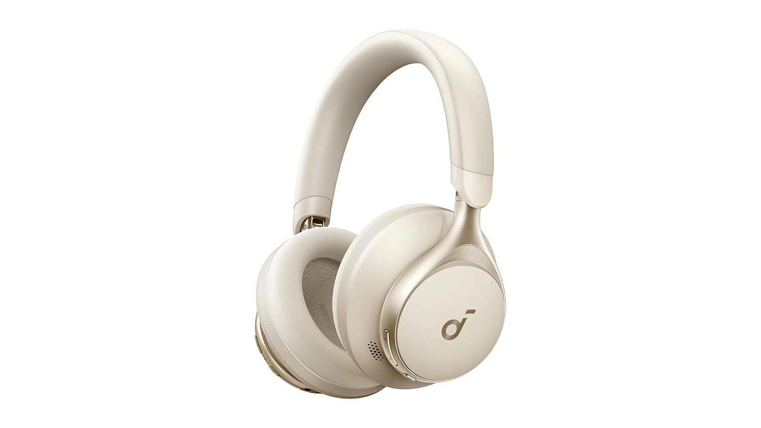 A cream Soundcore Space One Active Noise Cancelling Wireless Over-Ear Headphones