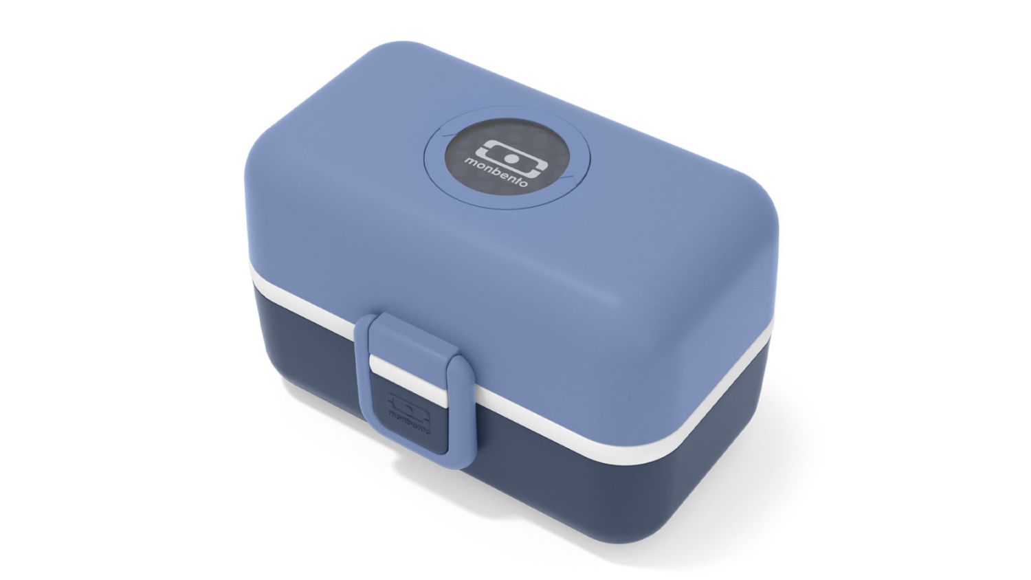 Monbento Tresor Children's Bento Lunch Box in blue with secure latch and logo