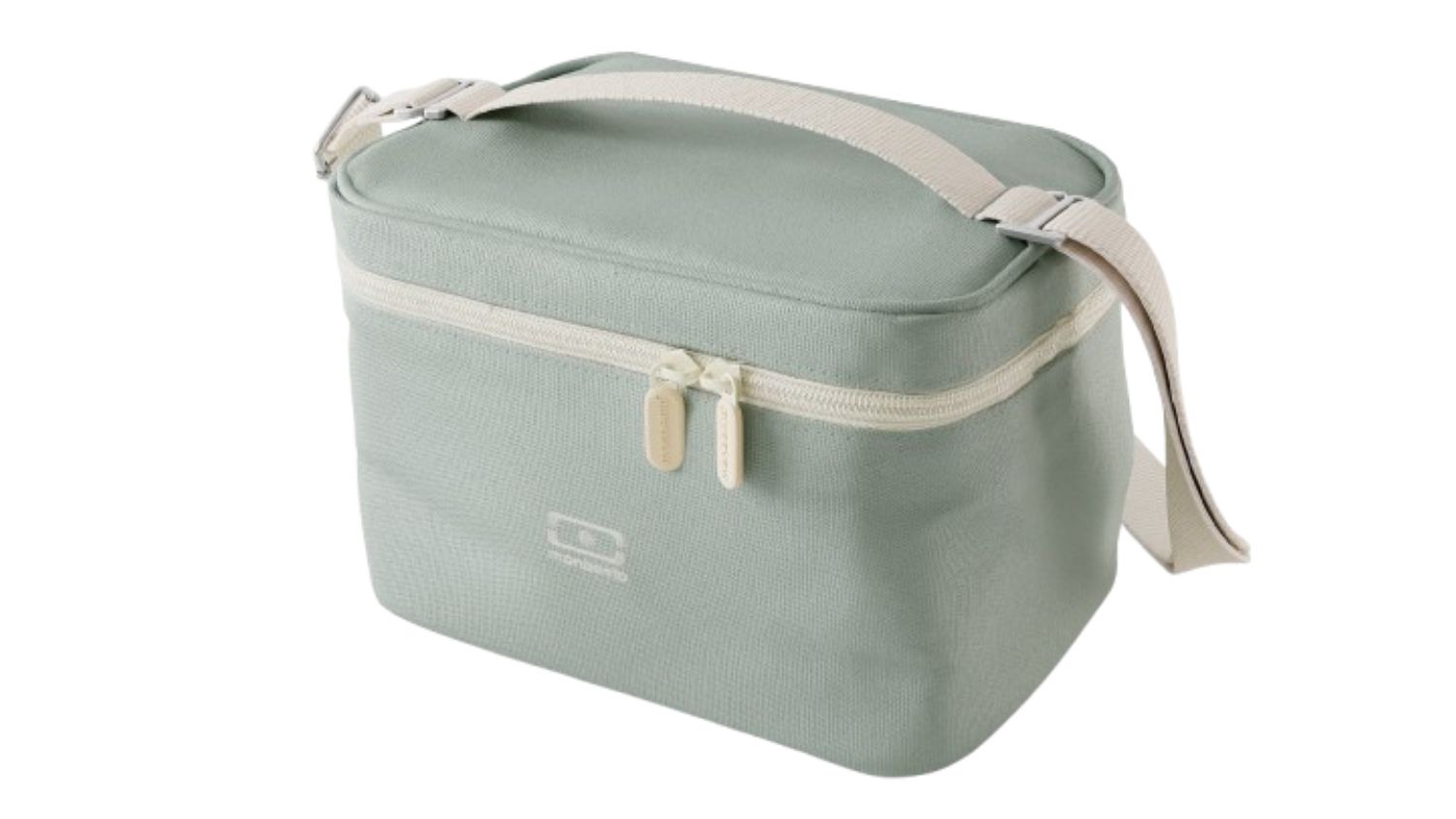 A left-angled view of the Monbento Arctic Lunch Bag in  green natural finish