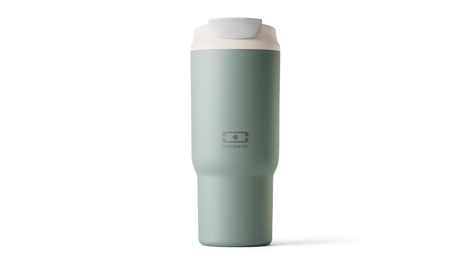 A front-angled view of the Monbento Travel Mug large green natural finish