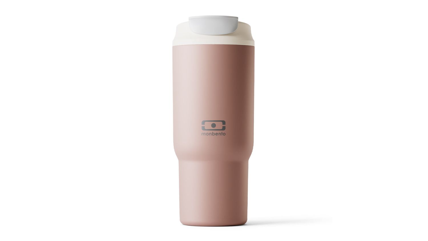 A front-angled view of the Monbento Travel Mug Large rosa moka