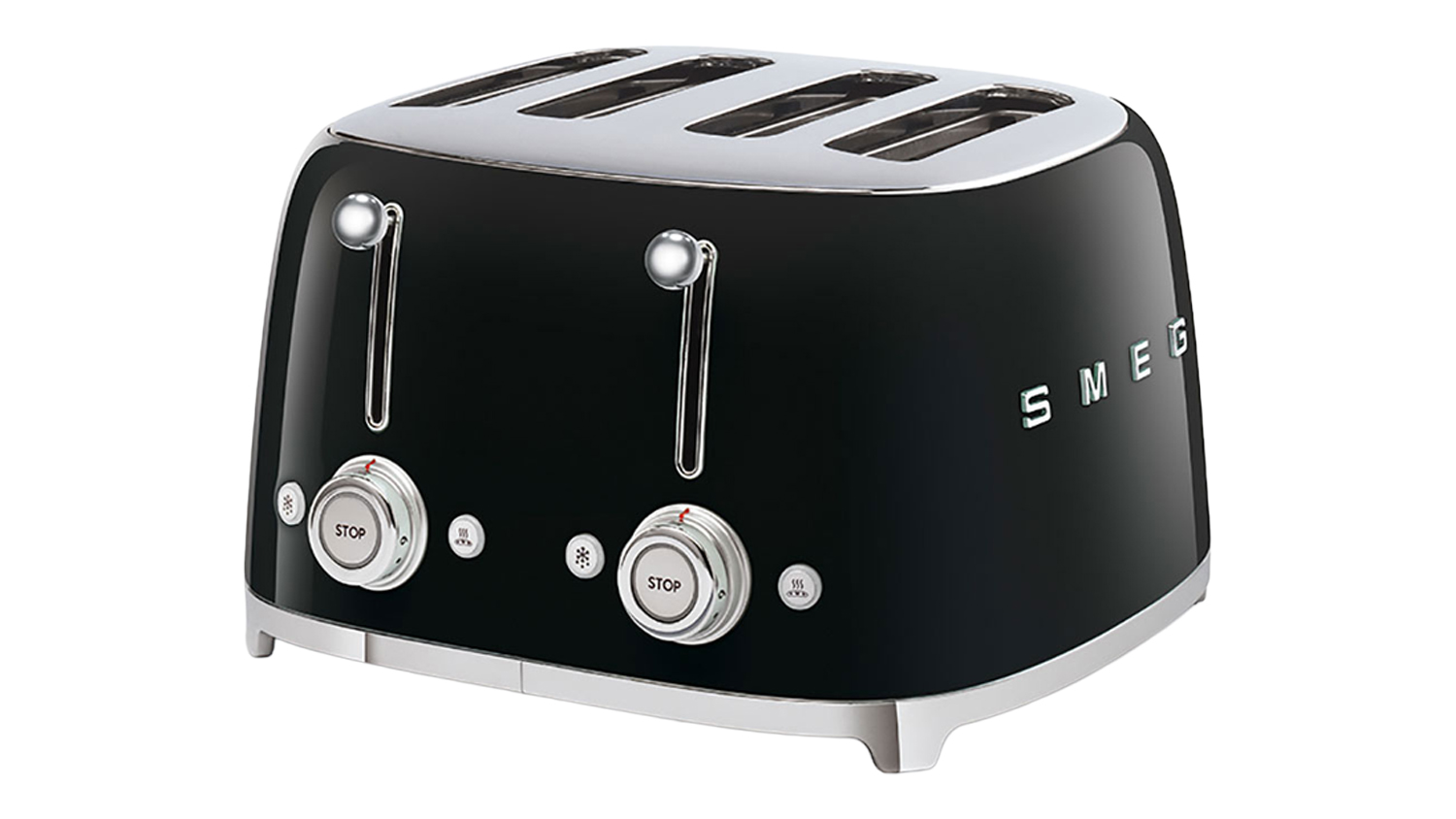 An angled view of the Smeg 50's Style 4 Slot Toaster