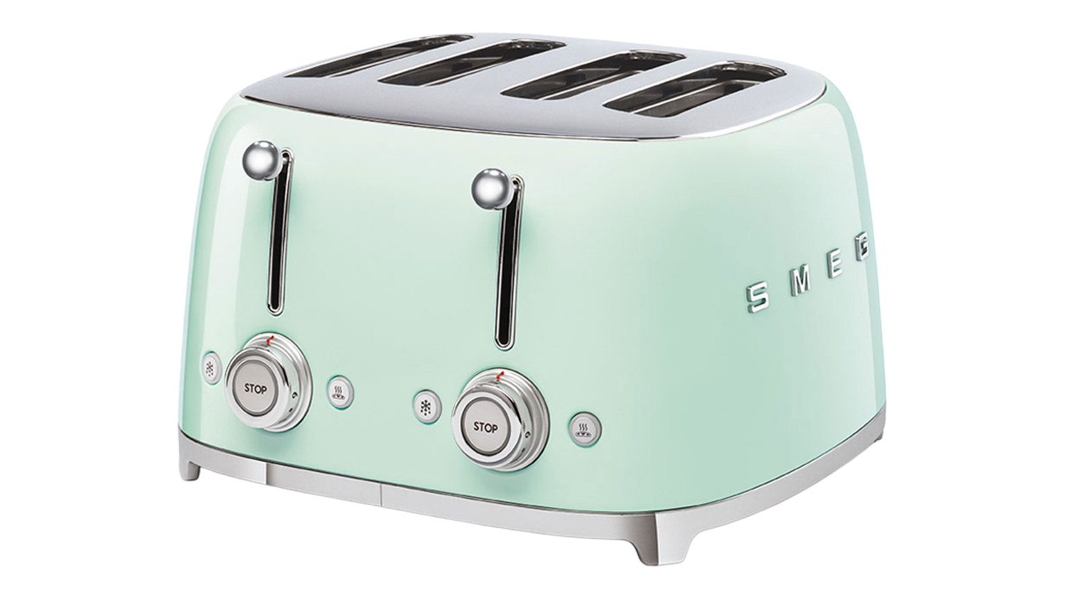 An angled view of the Smeg 50's Style 4 Slot Toaster