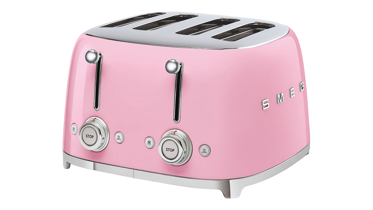 An angled view of the Smeg 50's Style 4 Slot Toaster