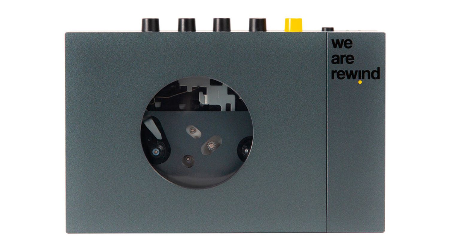 We Are Rewind "Keith" Portable Cassette Player in grey with visible tape mechanism window
