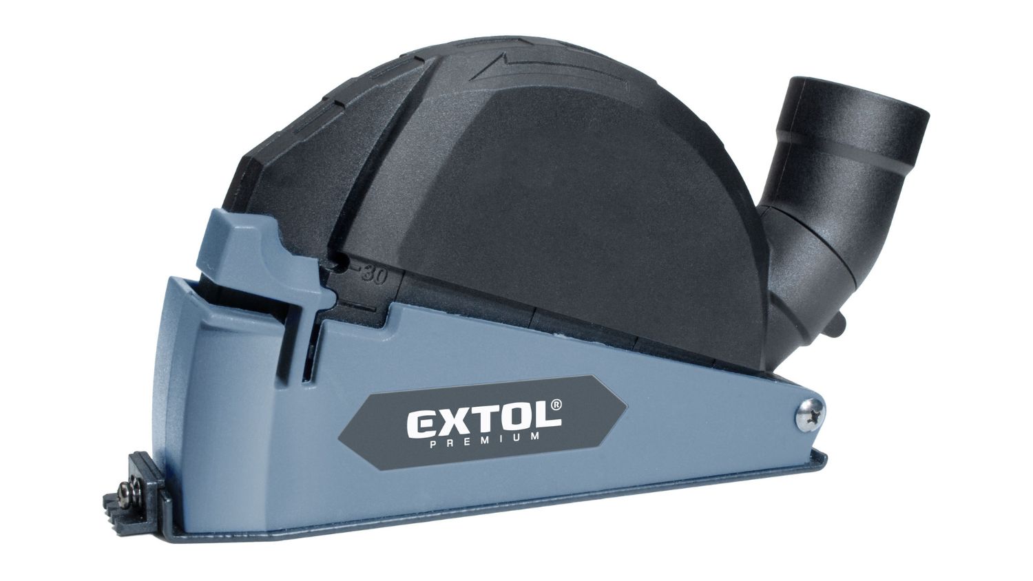 Angled view of the Extol Angle Grinder Dust Extraction Hood with vacuum port