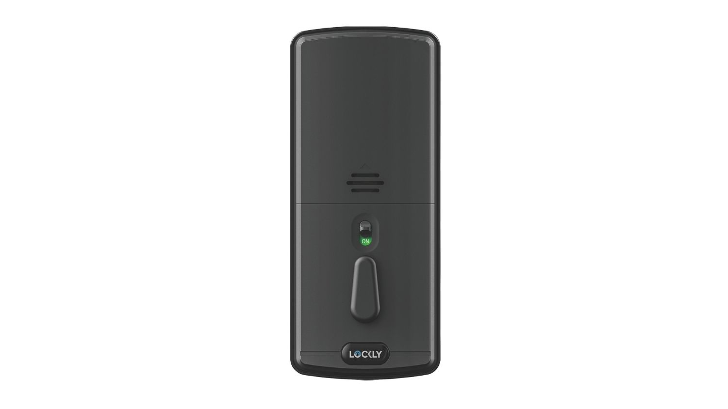 A front view of Lockly Pro Smart Door Deadbolt Lock with touchscreen keypad, fingerprint icon, and Wi-Fi-enabled feature icons
