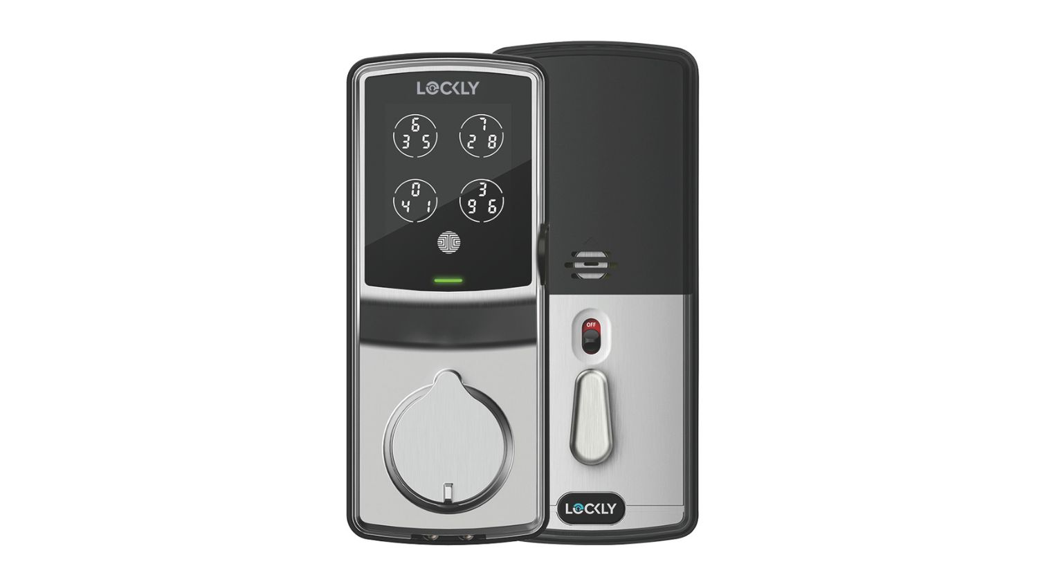 Front and back view of the Lockly Pro Smart Door Deadbolt Lock
