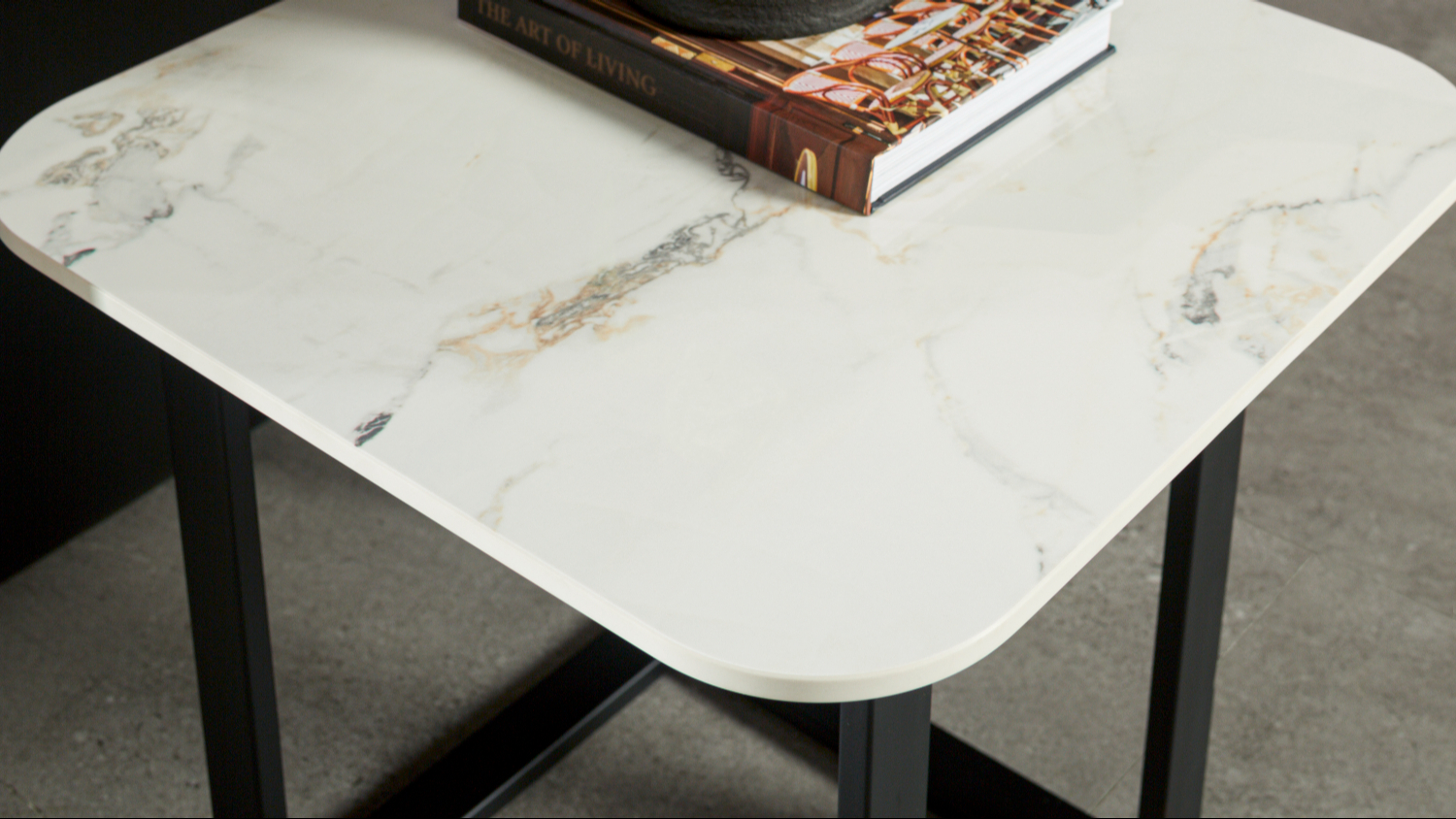 A close up view of the sintered stone top