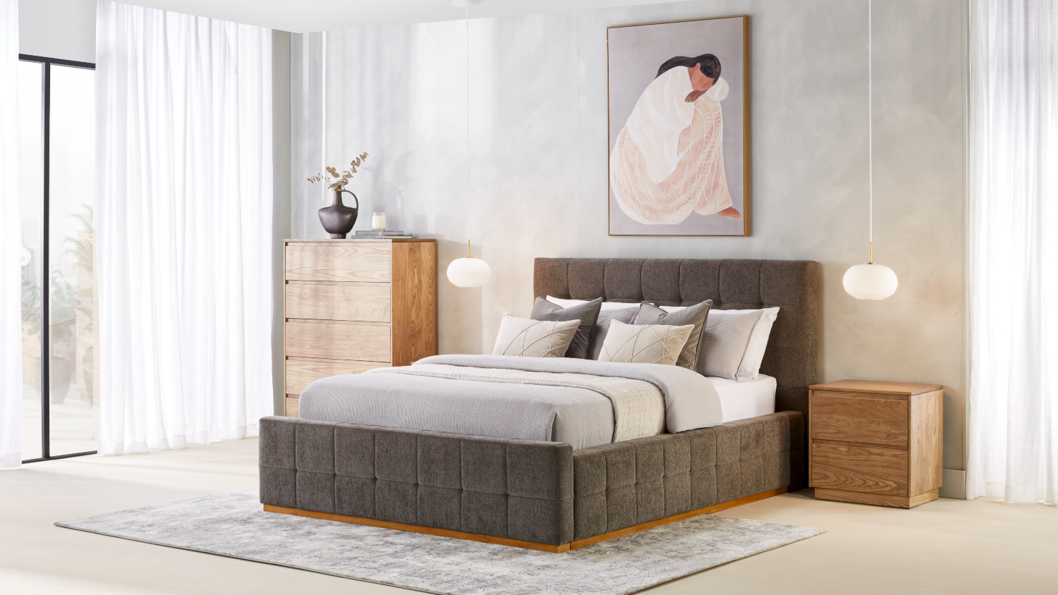 A view of the Amber Queen Upholstered Gas Lift Storage Bed Frame