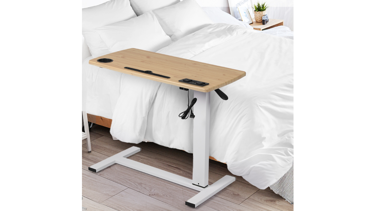 Levede Adjustable Side Table with Power Points 80 x 40cm