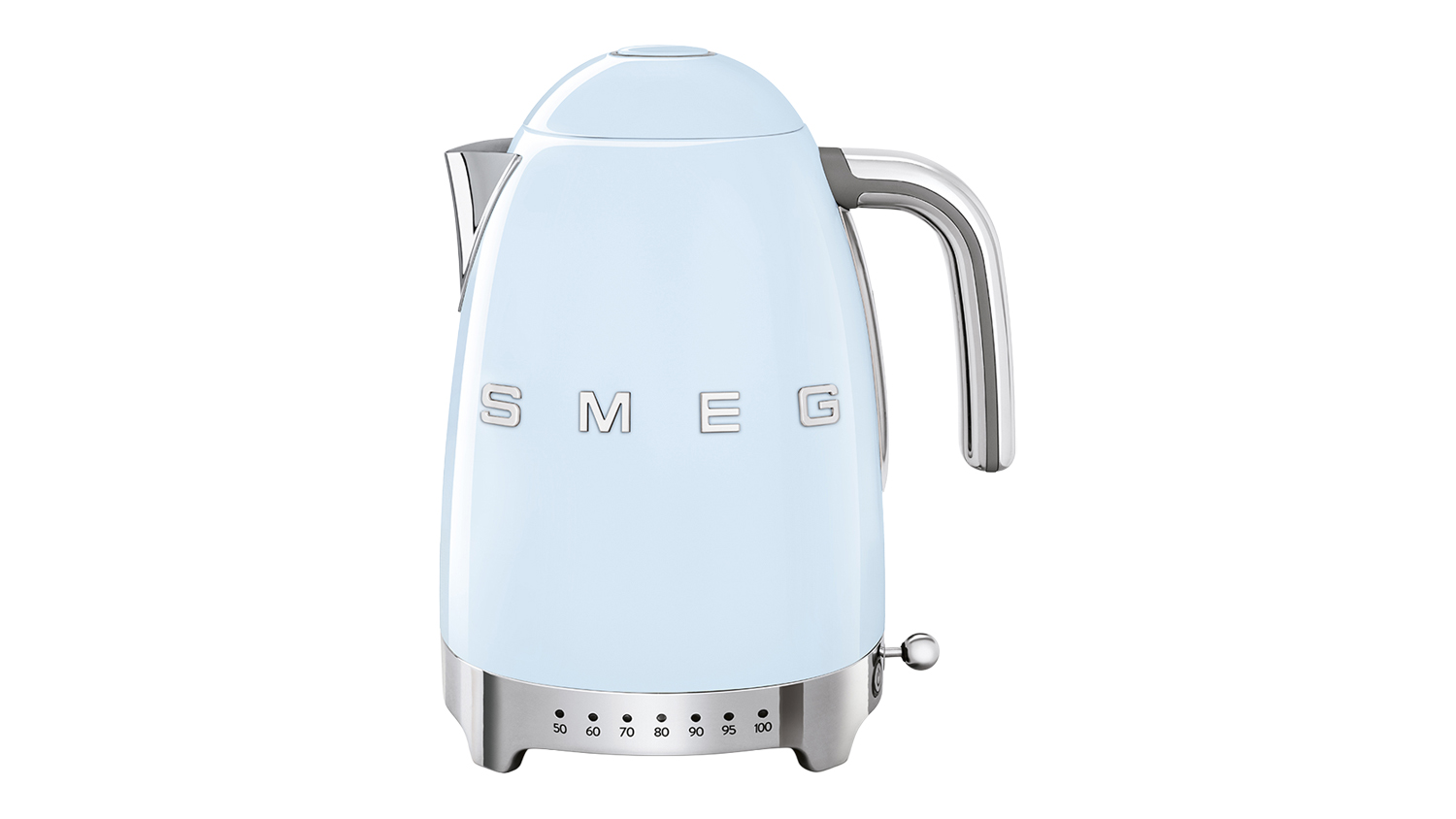 Smeg 50's Style 1.7L Variable Temperature Kettle in a glossy pastel blue colour