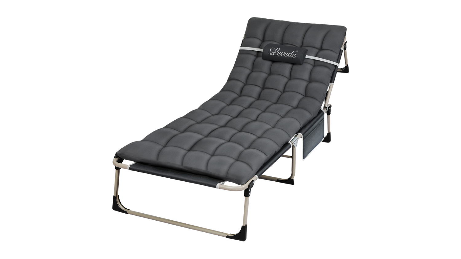 Levede folding adjustable camp cot with padded cushion and adjustable backrest