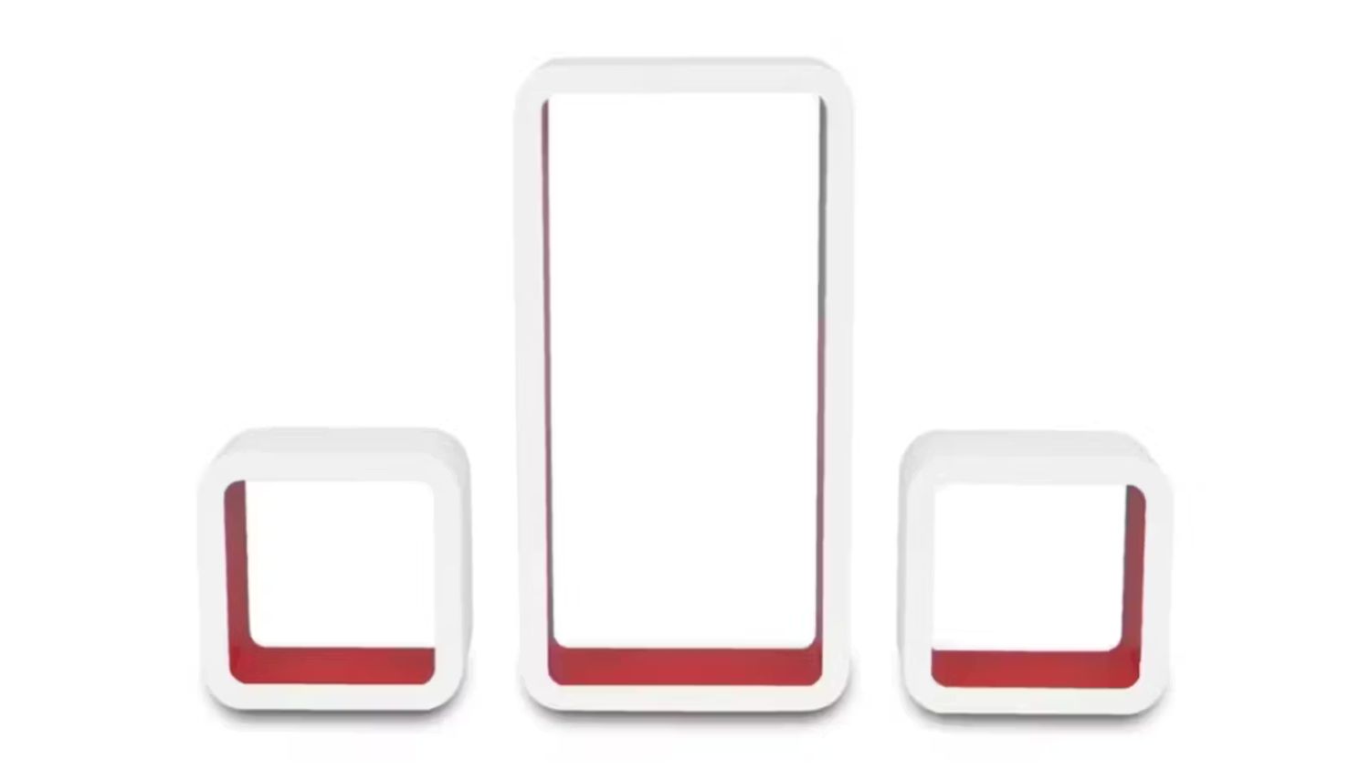 Front view of the NNEVL floating cube wall shelves, White/Red colour