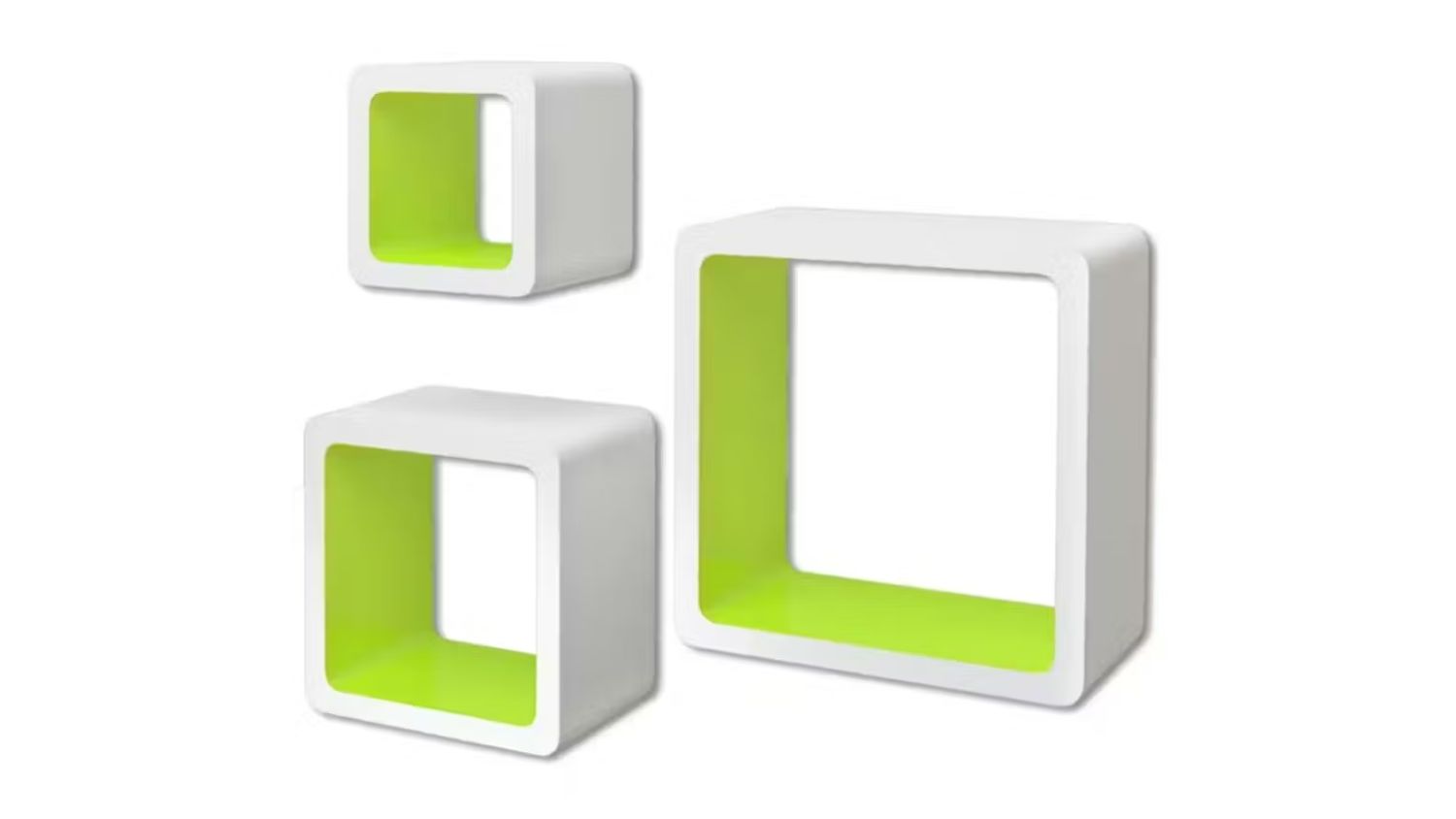 Side view of the NNEVL floating cube wall shelves, White/Green colour