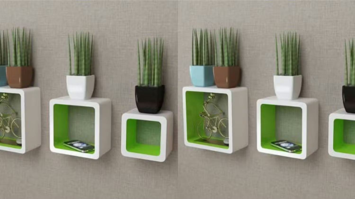 NNEVL Floating Cube Wall Shelves 6pcs. - White/Green