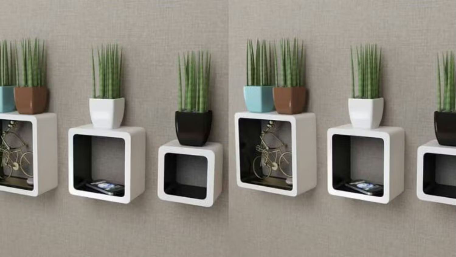 NNEVL Floating Cube Wall Shelves 6pcs. - White/Black