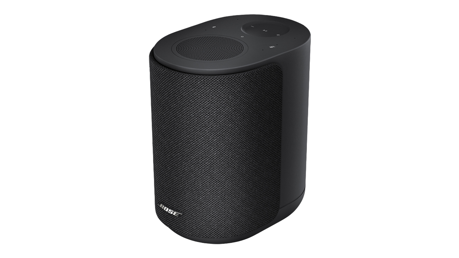 Angled front view of the black Bose Lifestyle Ultra Wireless Speaker, showing its compact oval shape