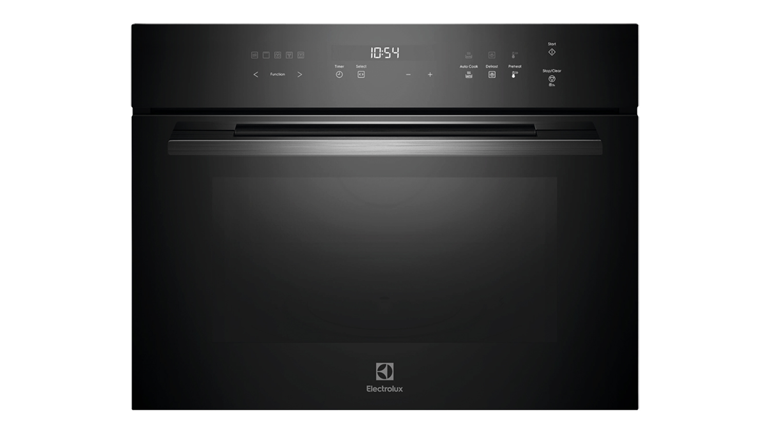 Front view of the Electrolux 500 Series 60cm built‑in microwave oven in black glass
