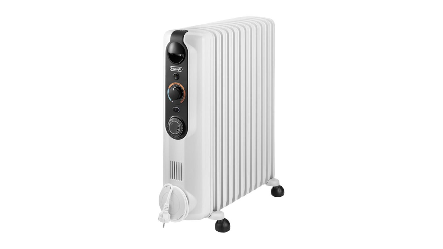 Angled view of the DeLonghi 2400W Radia S EasyTronic Oil Column Heater