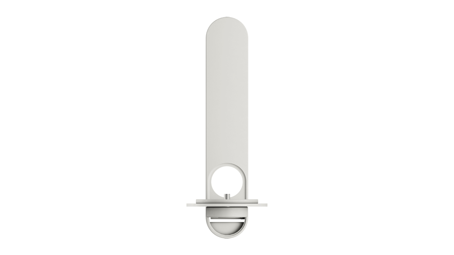 Front view of a Bose wall bracket, featuring a rounded vertical plate with a circular opening near the base