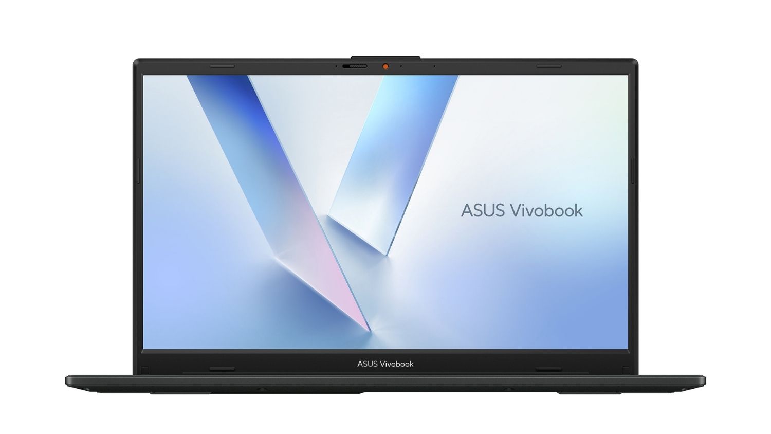 Front view of the Asus Vivobook Go 14 laptop with a thin‑bezel display, an HD screen, and centred ASUS Vivobook branding