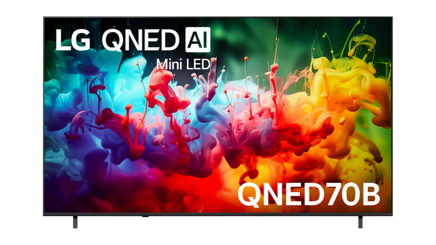 LG 75" QNED70 Smart 4K QNED Mini-LED AI TV displaying a vivid splash of colourful paint