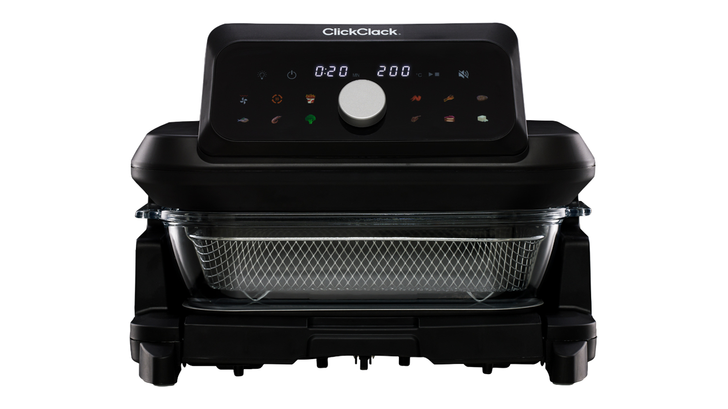 Front view of the ClickClack Smart Touch Glass 5.7L Air Fryer in black colour