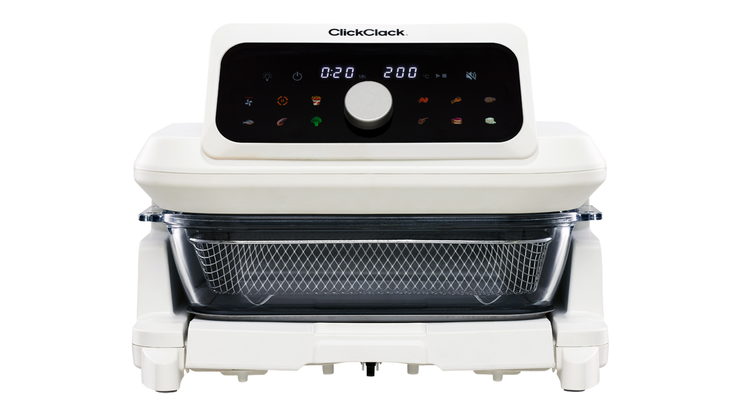Front view of the ClickClack Smart Touch Glass 5.7L Air Fryer in white colour