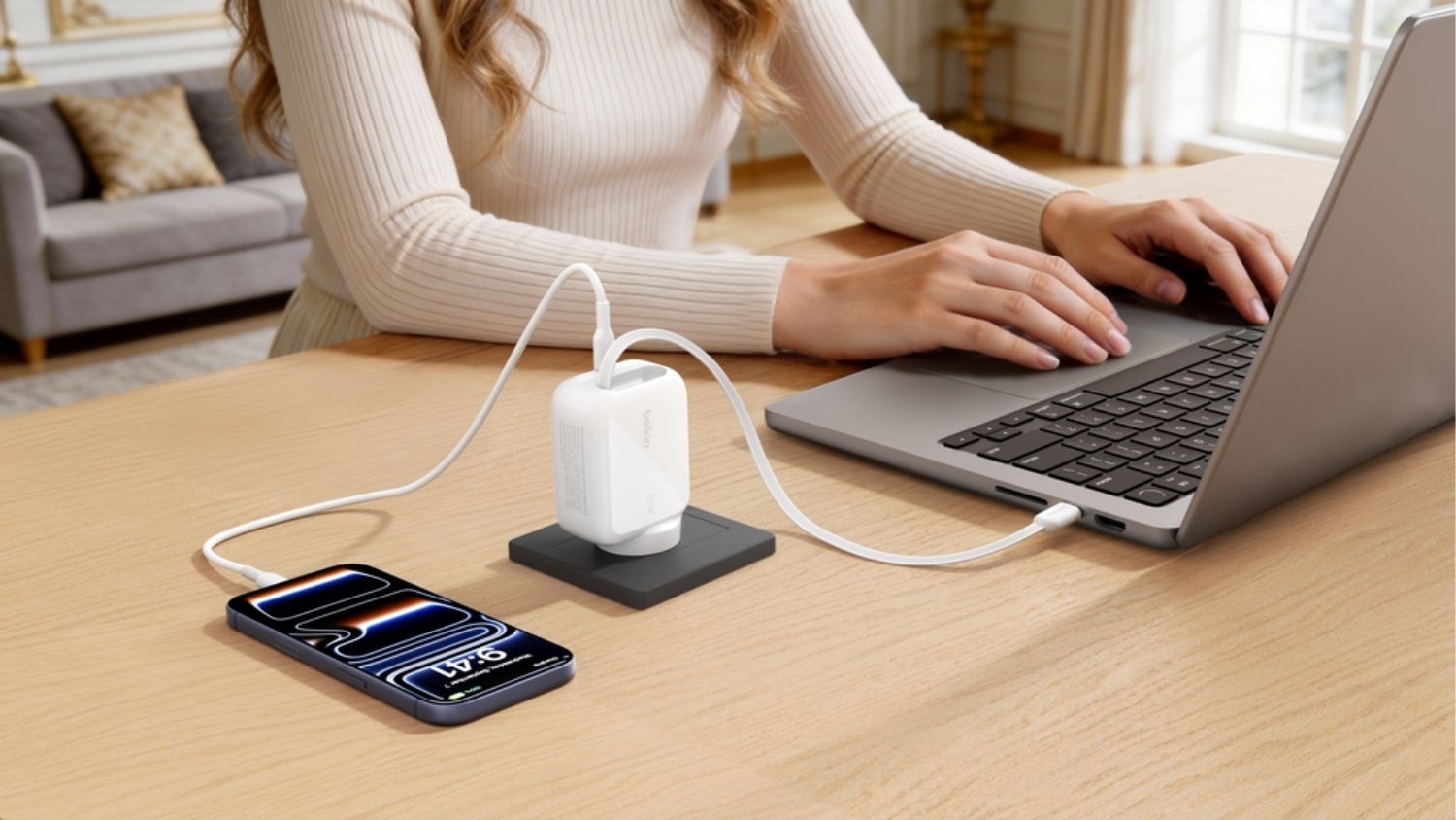 Belkin UltraCharge 67W USB-C Retractable GaN Wall Charger - White (WCH022auWH)
