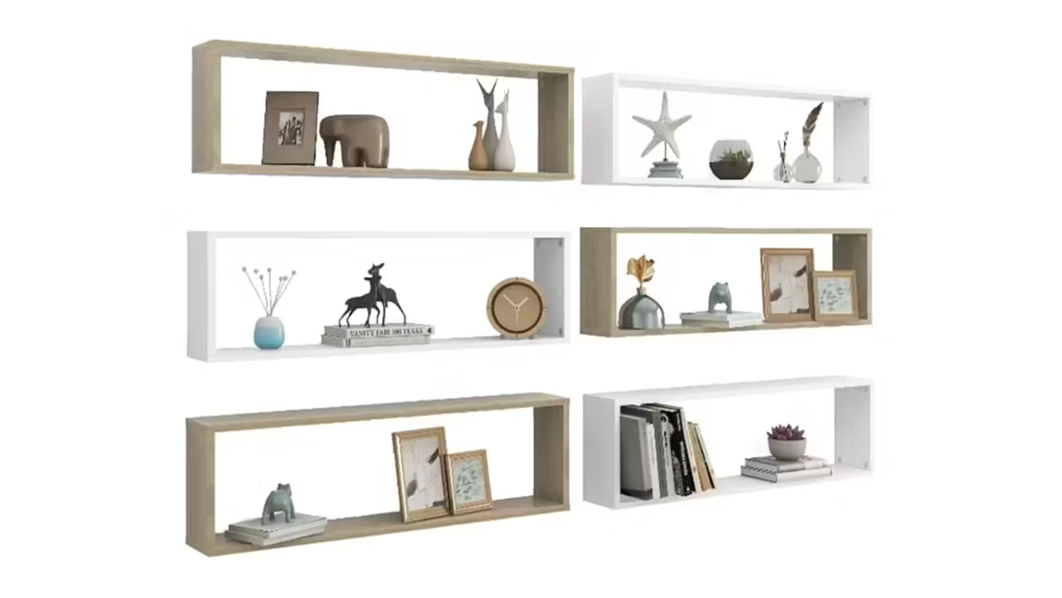 NNEVL Wall Shelves Floating Rectangle 100 x 15 x 30cm 6pcs. - Sonoma Oak/White