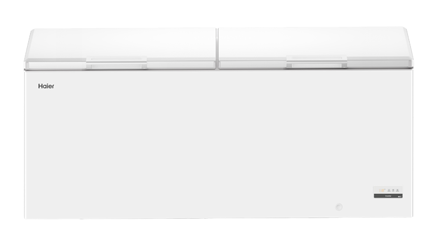 Front view of the Haier 300 Series 692L Hybrid Chest Fridge/Freezer in white colour