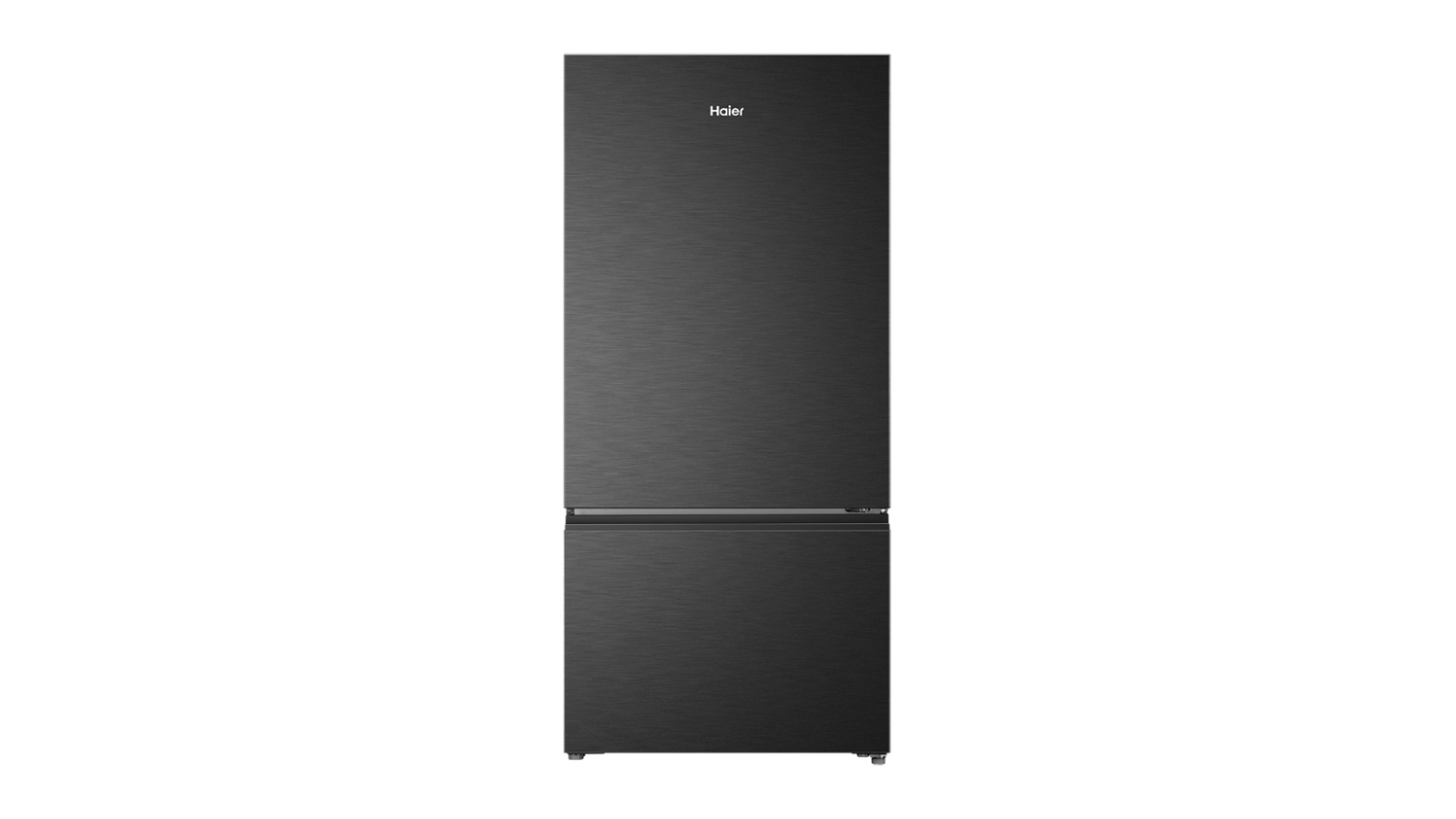 Black Haier 500 Series 517L bottom-mount fridge with a brushed metal finish