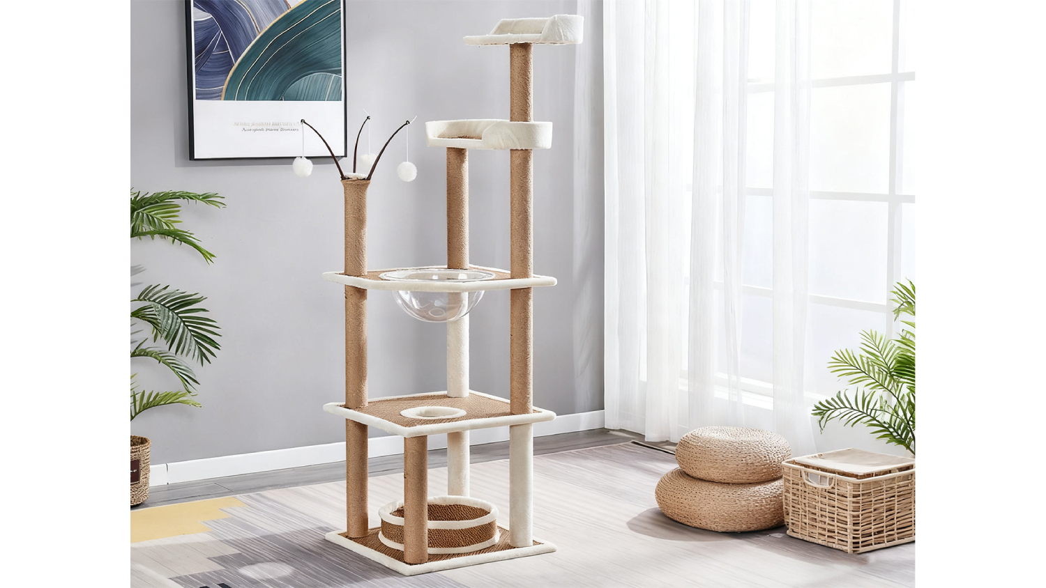 CAT TREE 164CM WHITE AND BEIGE