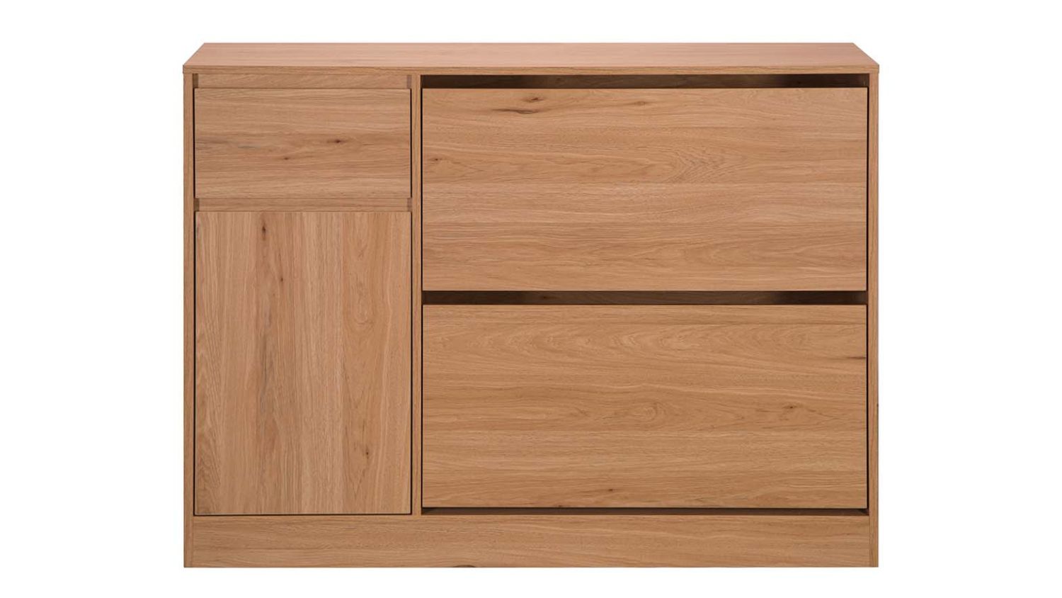 Front view of the Ingang Multi Shoe Cabinet in Oak colour