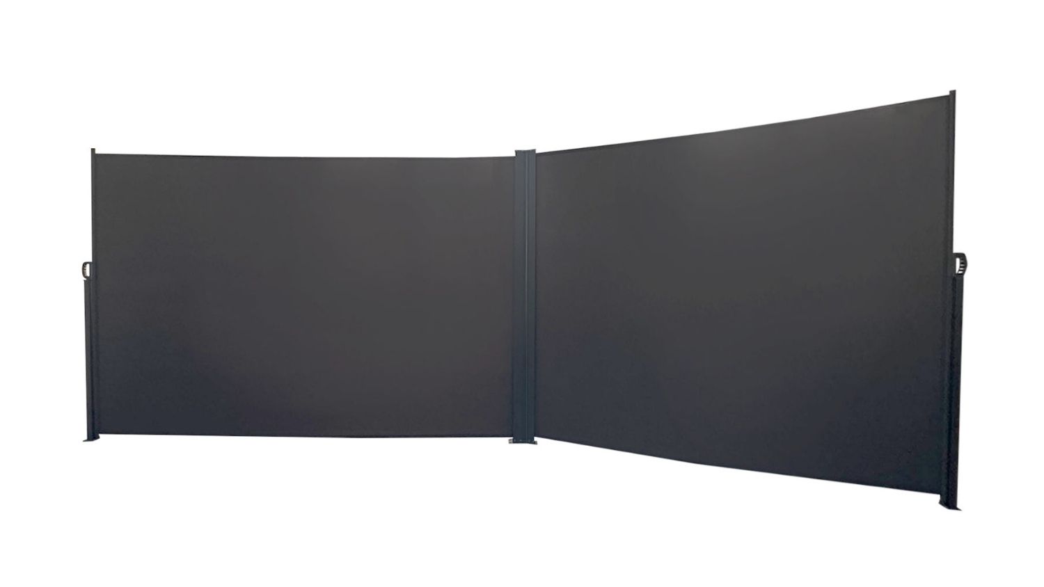 A fully extended view of an outdoor privacy screen panel with side posts