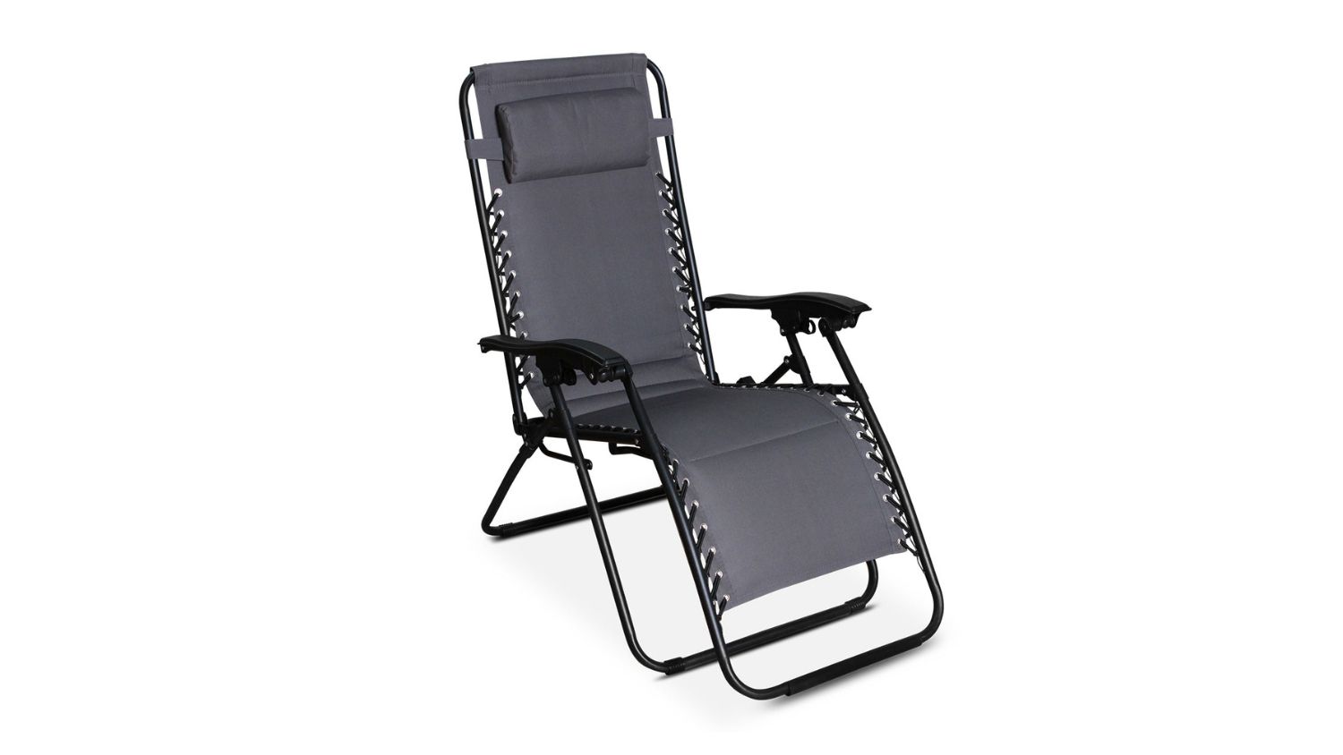 Front view of a grey TSB Living Zero Gravity Lounge Chair with a padded cushion