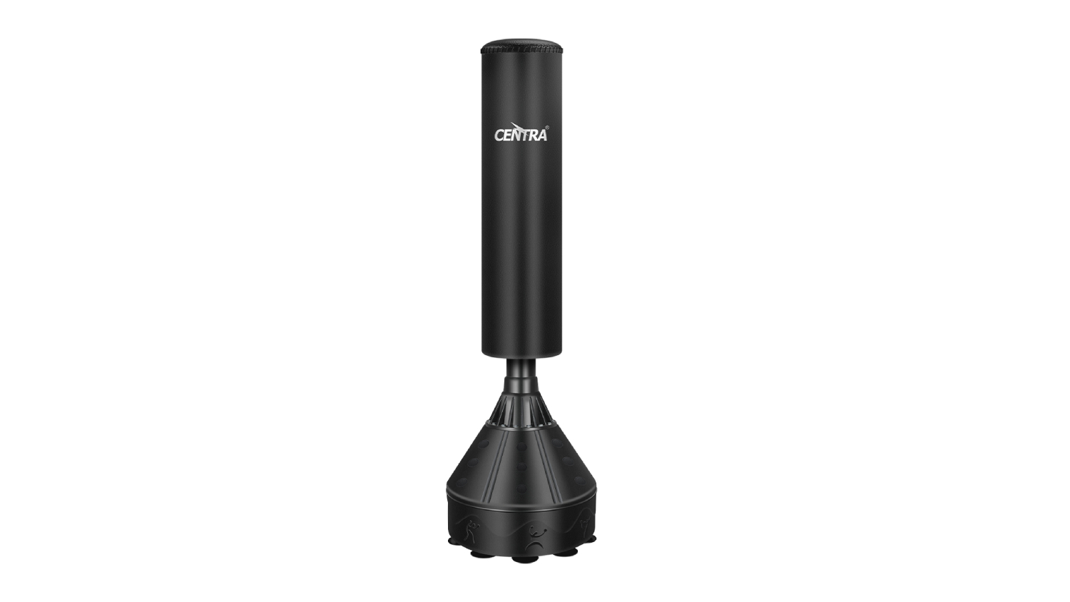 Freestanding black Centra hanging punching bag with a cylindrical top and a weighted base, branded “Centra”