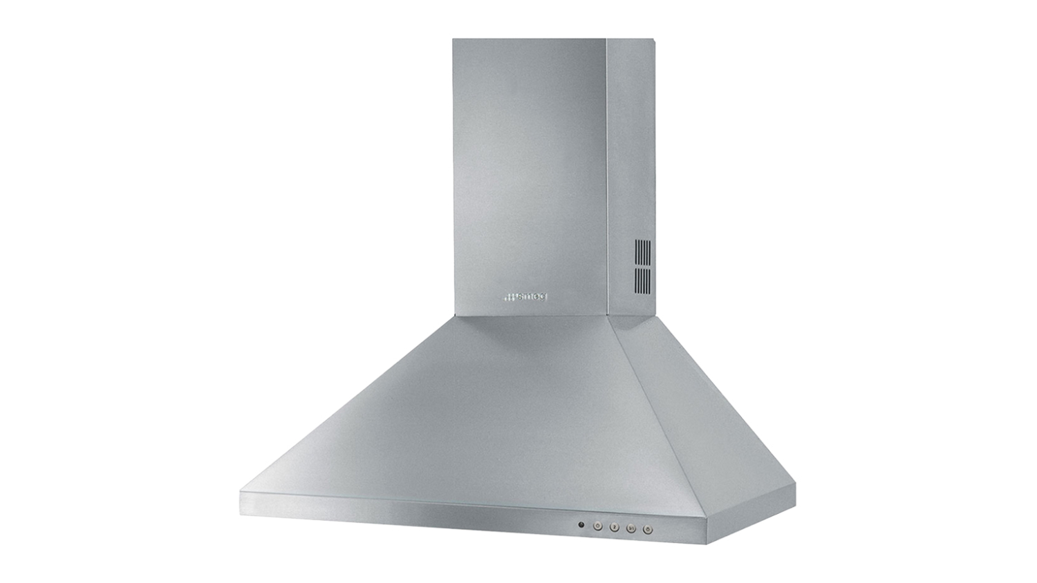 Stainless steel Smeg Classic 60 cm pyramid chimney wall-mounted kitchen range hood, featuring front control buttons and a vertical vent