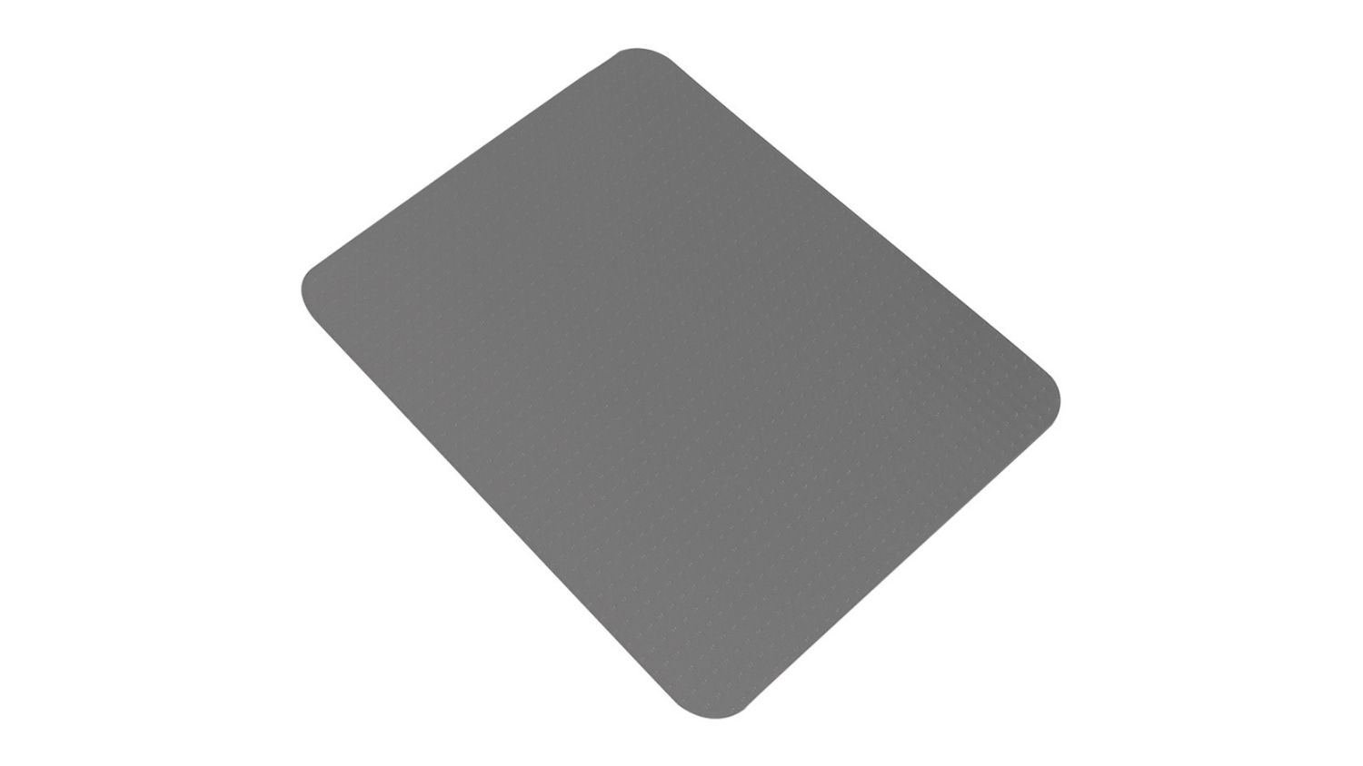 Angled view of the Marlow square chair mat with rounded corners, clear PVC material, and subtle pin texture