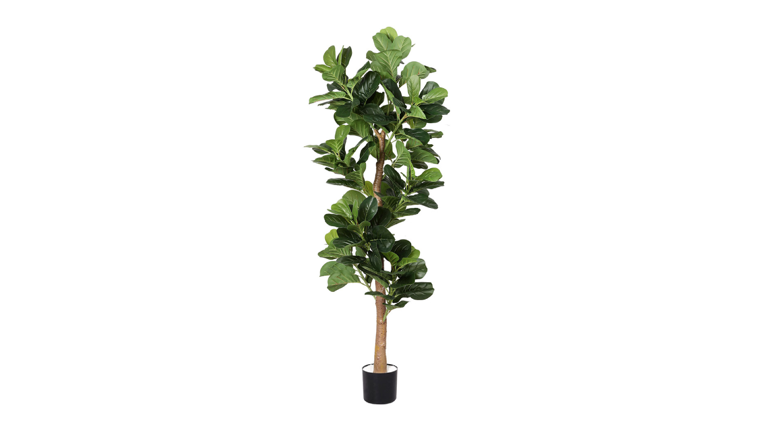 Tall Lambu artificial fiddle leaf fig tree with lush green leaves in a black pot
