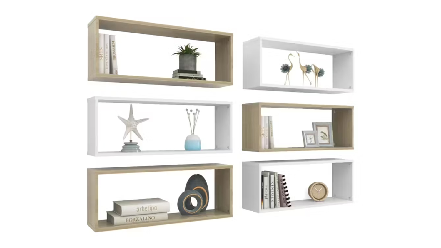 NNEVL Wall Shelves Floating Rectangle 60 x 15 x 33cm 6pcs. - Sonoma Oak/White