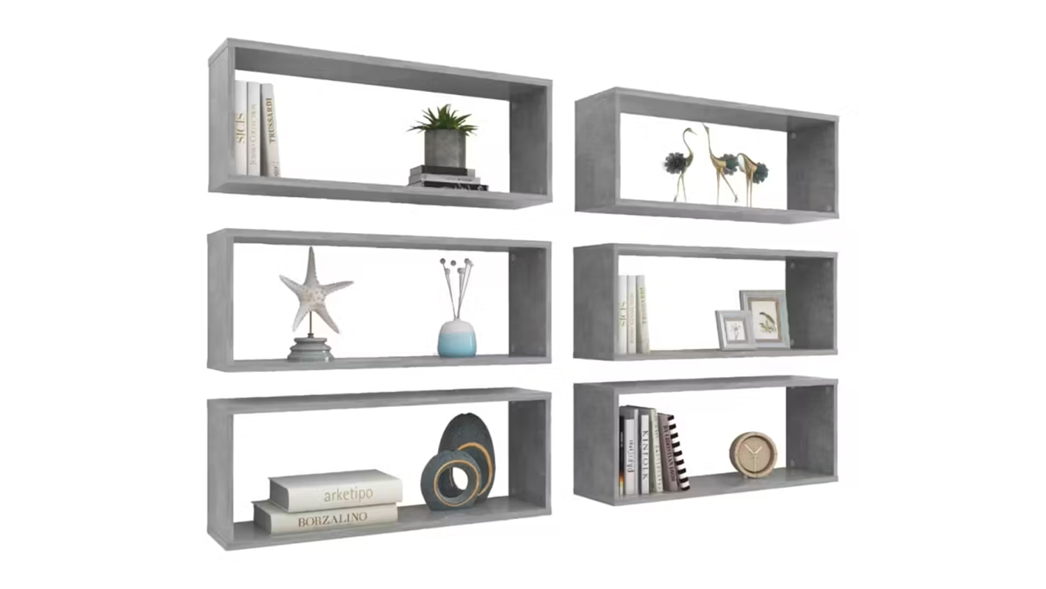 NNEVL Wall Shelves Floating Rectangle 60 x 15 x 33cm 6pcs. - Concrete Grey