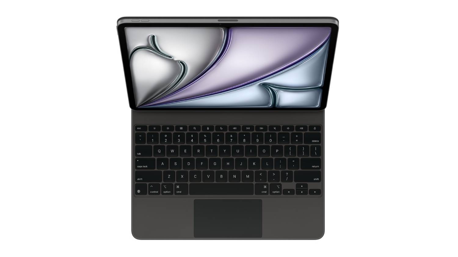 Top view of the Apple Magic Keyboard in black with an iPad Air 13-inch attached
