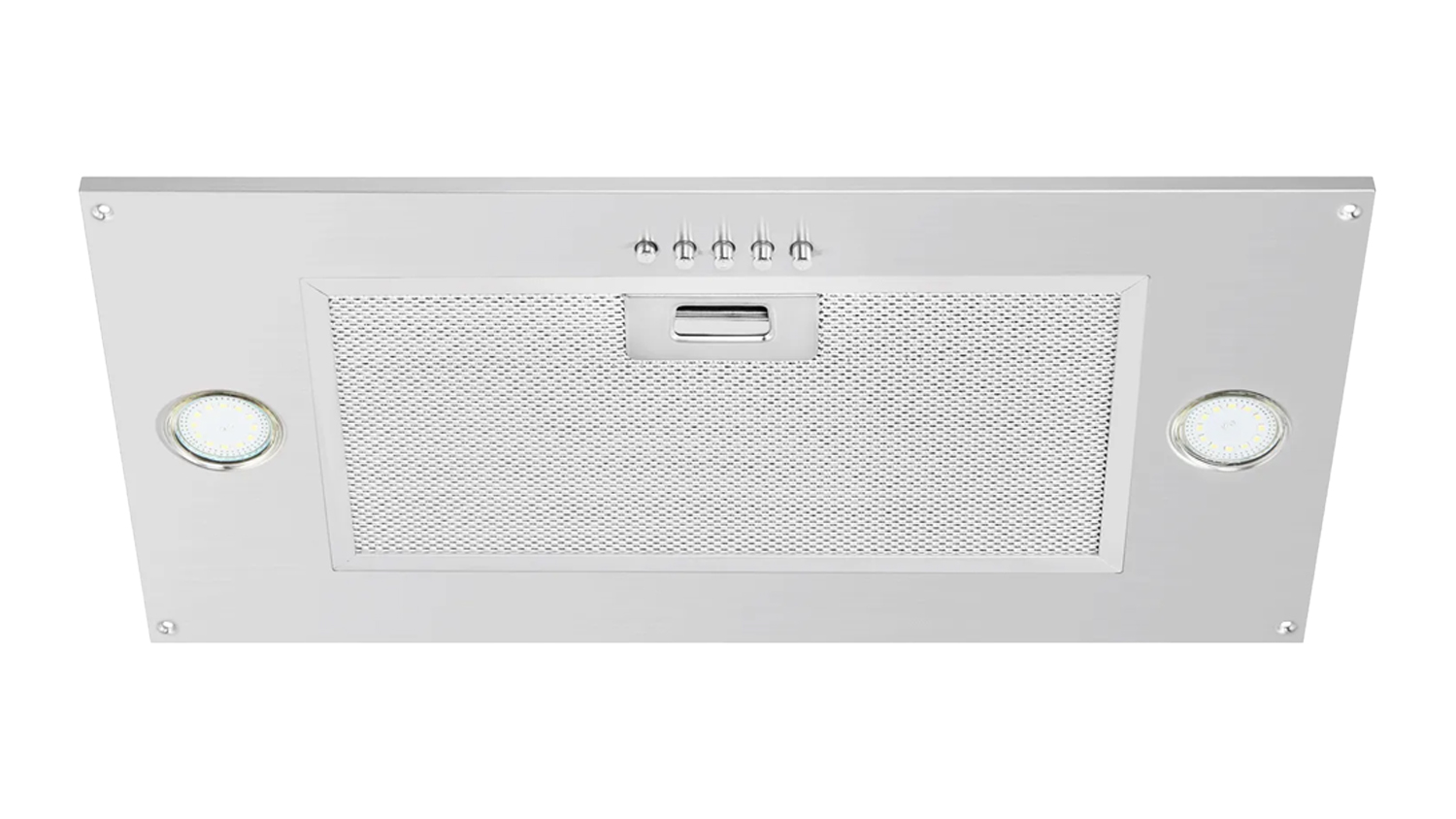 Stainless steel Schweigen undermount rangehood with mesh filter, push button controls and dual LED lights